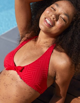 Aerie Jacquard Halter Tie Bikini Top