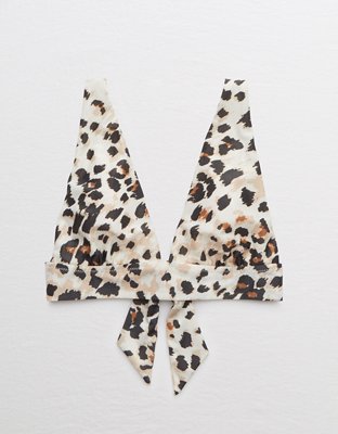 Aerie Top de bikini tipo triángulo de línea larga de leopardo con lazo