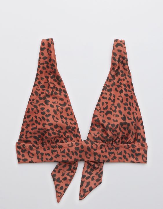 Aerie Leopard Tie Longline Triangle Bikini Top