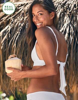 Aerie Ribbed Tie Longline Triangle Bikini Top