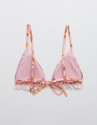 Aerie Top de bikini triangular estampado con volantes