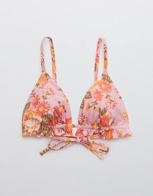 Aerie Top de bikini triangular estampado con volantes