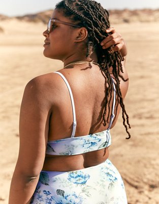 Aerie Printed Binding Longline Triangle Bikini Top