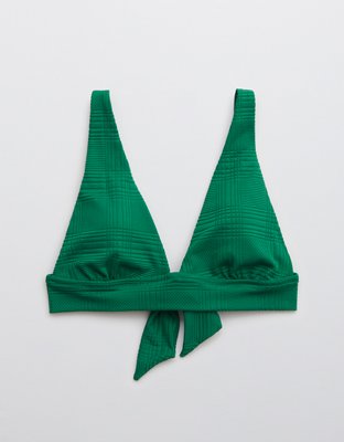 Aerie Jacquard Tie Longline Triangle Bikini Top