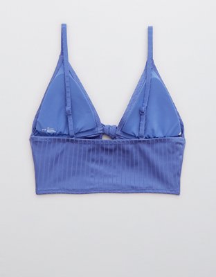 Aerie Ribbed Shine Longline Tie Front Triangle Bikini Top