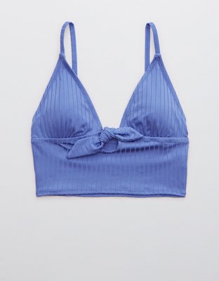 Aerie Ribbed Shine Longline Tie Front Triangle Bikini Top
