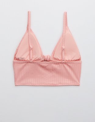 Aerie Ribbed Shine Longline Tie Front Triangle Bikini Top