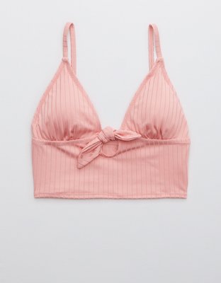 Aerie Ribbed Shine Longline Tie Front Triangle Bikini Top