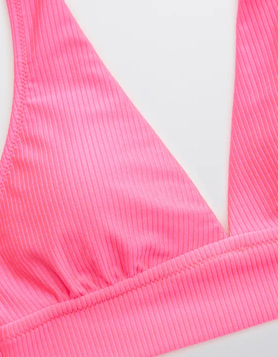 Aerie Ribbed Shine Plunge Longline Triangle Bikini Top