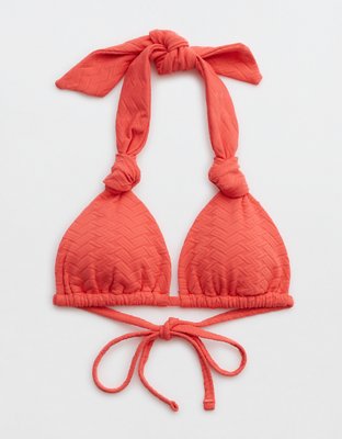 Aerie Top de bikini tipo triángulo de jacquard con nudo