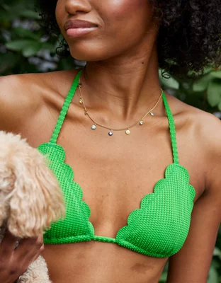 Aerie Waffle Scalloped String Triangle Bikini Top