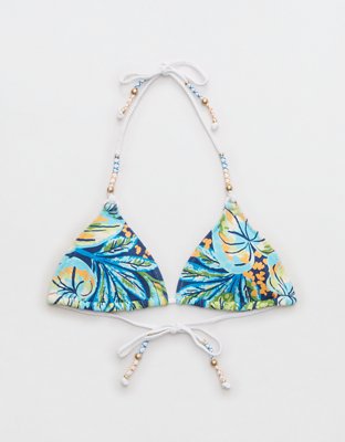 Aerie Top de Bikini Tipo Triángulo de Felpa Perchada con Tiras