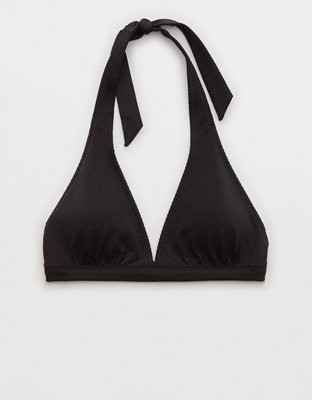 Aerie Top de bikini tipo triángulo halter de piqué con brillo