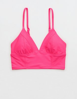 Sporty Swim Banded Triangle Bikini Top in Hot Pink