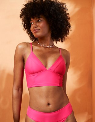 Sporty Swim Banded Triangle Bikini Top in Hot Pink