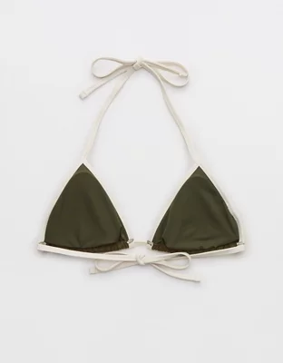 Aerie Top de bikini tipo triángulo en punto elástico ancho con tiras