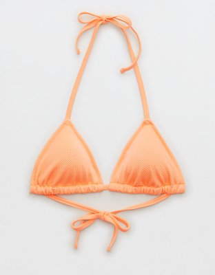 Aerie Top de bikini tipo triángulo de piqué con tiras y brillo