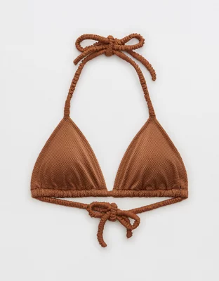 Aerie Shine Pique Scrunchie Tie String Triangle Bikini Top 