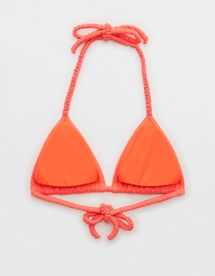 Haut de bikini triangulaire à ficelles à nouer chouchou en piqué brillant Aerie