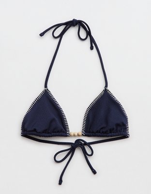 Aerie Top de Bikini Tipo Triángulo de Piqué con Tiras y Brillo