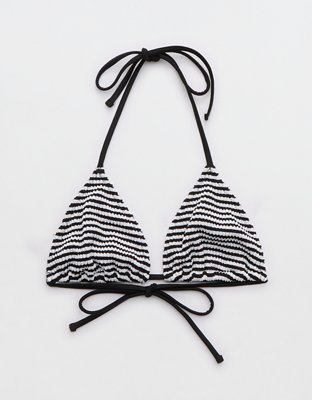 Aerie Top de Bikini Triangular Arrugado Rayado con Tiras