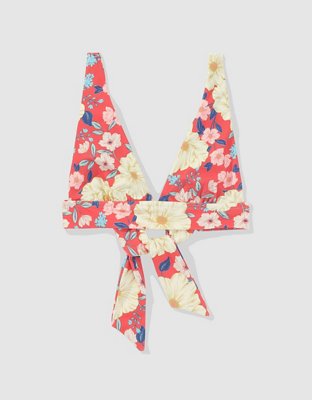 Aerie Top de bikini triangular de línea larga en punto elástico con lazo