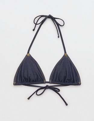 AE x Aerie Match Made Denim String Triangle Bikini Top