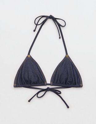 AE x Aerie Match Made In Denim String Triangle Bikini Top