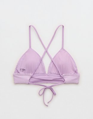 Aerie Seersucker Lace Up Longline Triangle Bikini Top