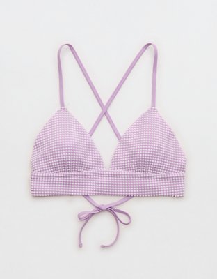 Aerie Bikini Top Triangular Acordonado de Línea Larga de Cloqué