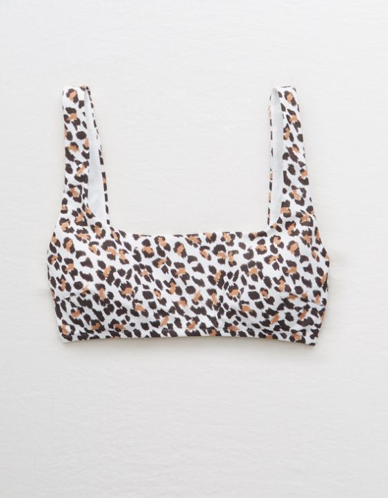 Aerie Leopard Wide Strap Scoop Bikini Top
