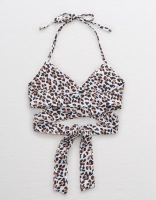Aerie Leopard Wrap Halter Bikini Top