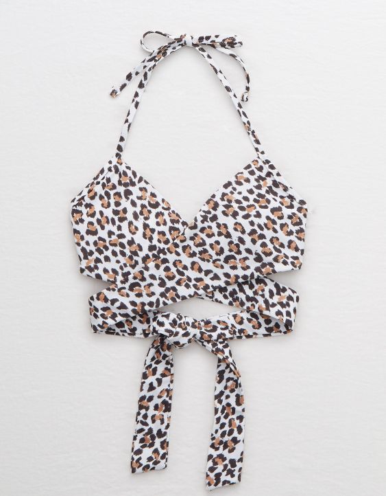 Aerie Leopard Wrap Halter Bikini Top