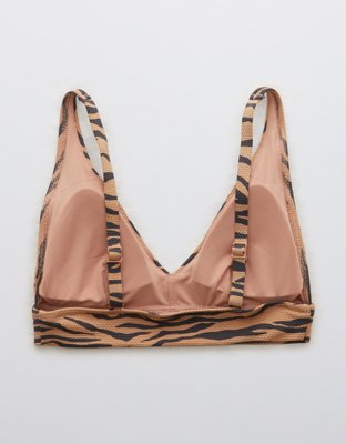 Aerie Pique Animal Print Longline V Scoop Bikini Top