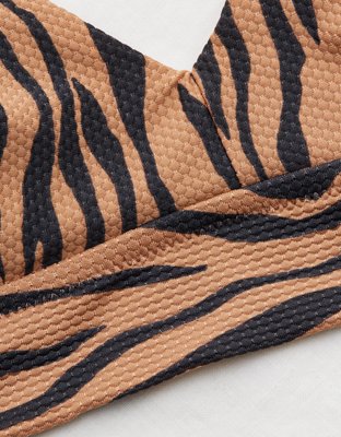 Aerie Pique Animal Print Longline V Scoop Bikini Top