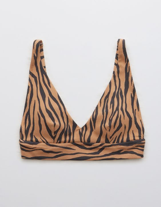 Aerie Pique Animal Print Longline V Scoop Bikini Top