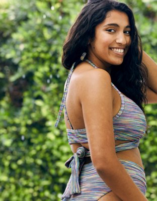 Aerie Space Dye Pique Wrap Halter Bikini Top