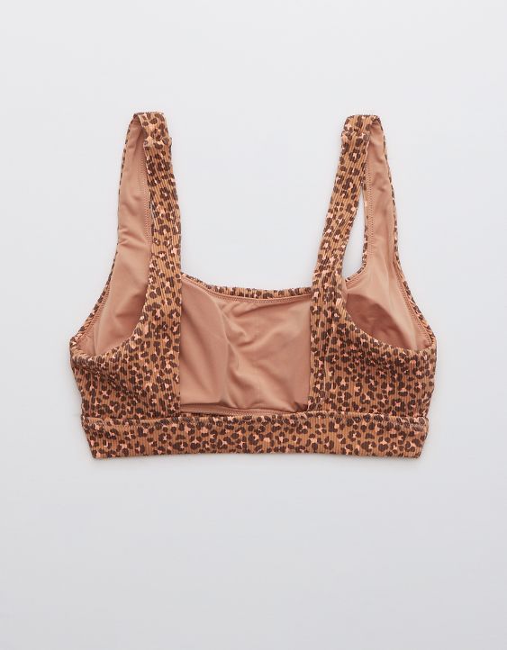 Aerie Ribbed Leopard Wide Strap Scoop Bikini Top