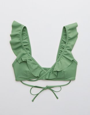 Aerie Top de bikini envolvente con volantes