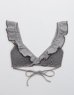 Aerie Seersucker Ruffle Wrap Bikini Top