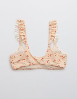Aerie Printed Ruffle Scoop Bikini Top
