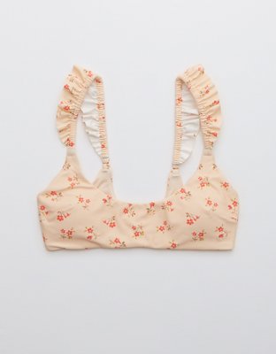 Aerie Top de Bikini con Cuello Caído, Volantes y Estampado