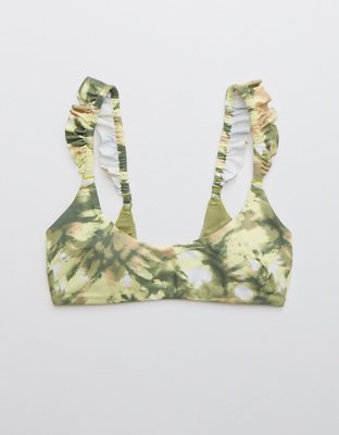 Aerie Top de Bikini con Cuello Caído, Volantes y Estampado