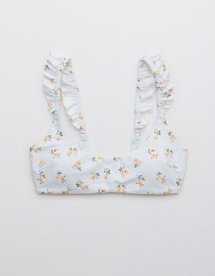 Aerie Top de Bikini con Cuello Caído, Volantes y Estampado