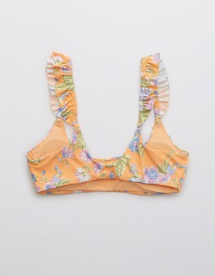Aerie Printed Ruffle Scoop Bikini Top