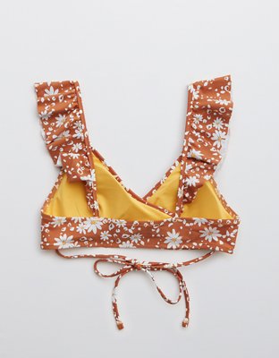 Aerie Printed Ruffle Wrap Bikini Top