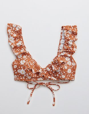 Aerie Printed Ruffle Wrap Bikini Top