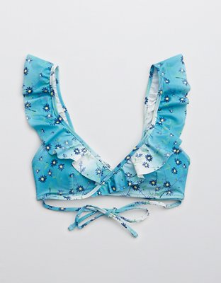 Aerie Printed Ruffle Wrap Bikini Top