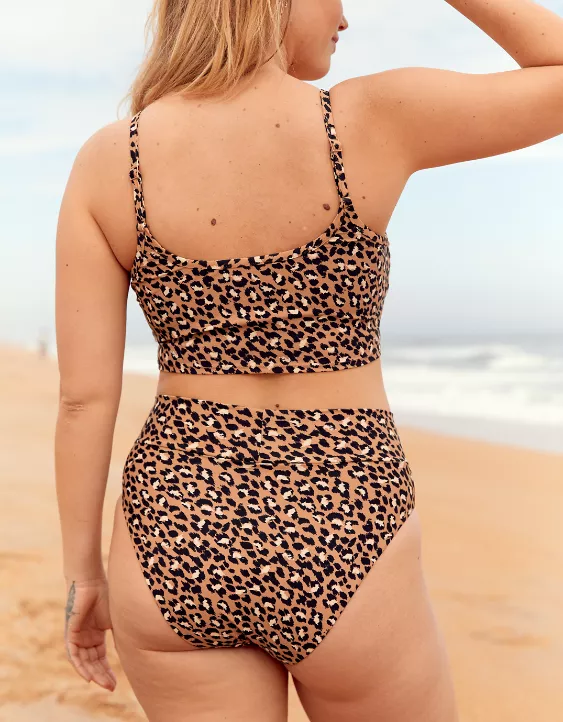Aerie Leopard Longline Scoop Bikini Top