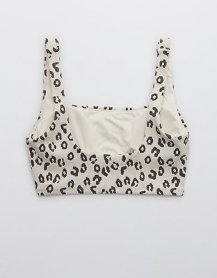 Aerie Leopard Textured Longline Scoop Bikini Top